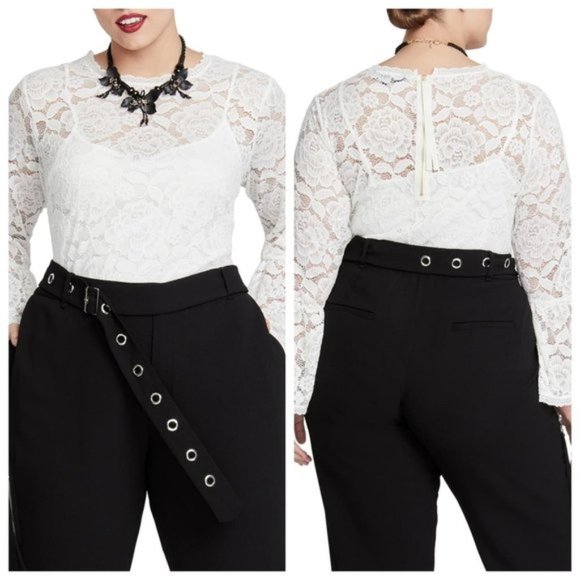 Rachel Roy Vivian Lace Bell Sleeve Blouse Top Eggshell 0X NWT - Picture 2 of 16